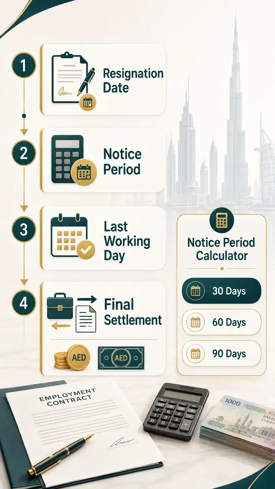Calculating Ruler UAE Notice Period Calculator 2026: Rules, Pay & Exit Date